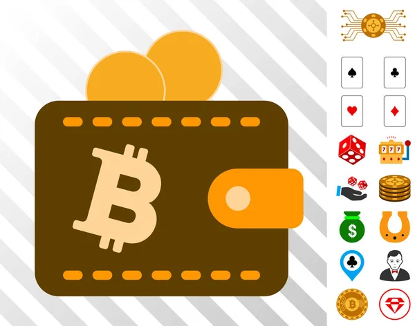 Bitcoin munten portemonnee pictogram met Bonus — Stockvector