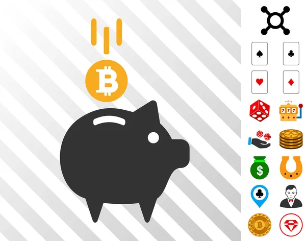 Ícone Bitcoin Piggy Bank com bônus —  Vetores de Stock