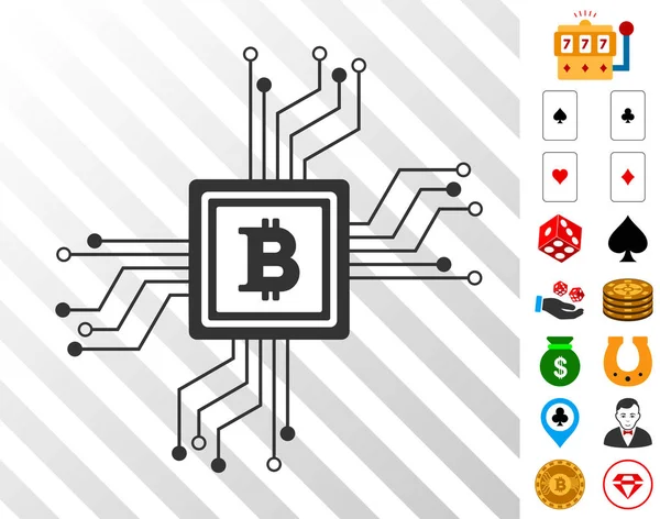 Bitcoin Pool Circuit Icon with Bonus — Stock Vector