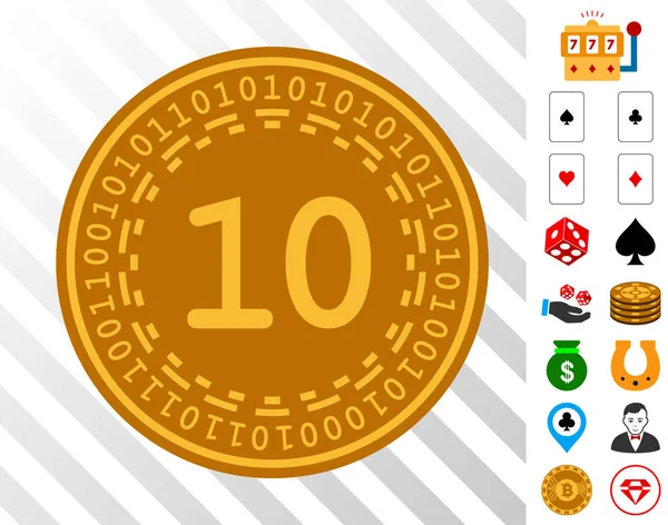 Diez iconos de moneda digital con bono — Archivo Imágenes Vectoriales