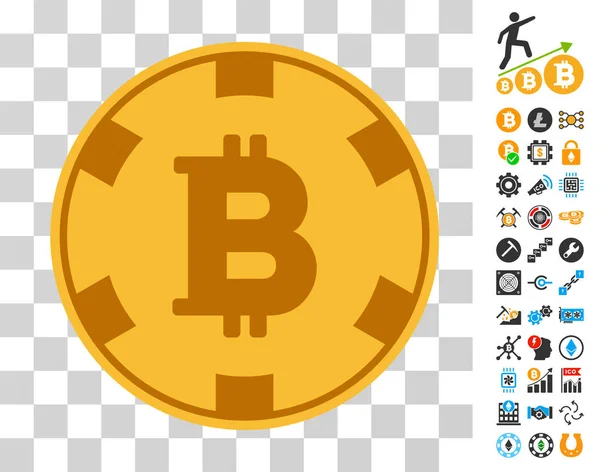 Bitcoin Casino Chip Symbol mit Bonus — Stockvektor