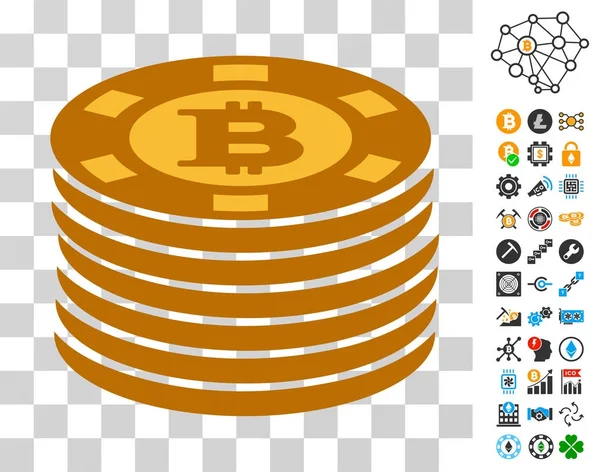 Bitcoin Casino Chips ícone com bônus —  Vetores de Stock