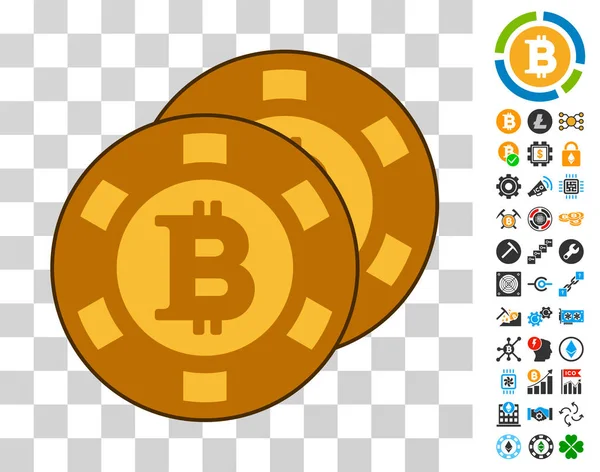 Bitcoin Casino Chips ikonen med Bonus — Stock vektor