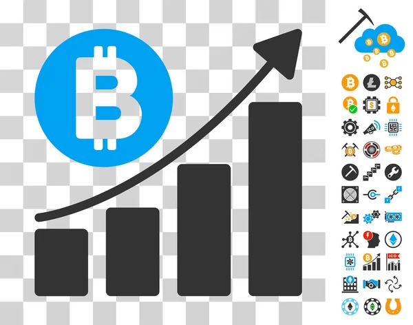 Bitcoin Bar Chart Trend Icon with Bonus — Stock Vector