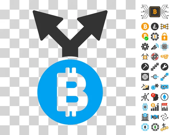 Bitcoin vidlice ikona s bonusem — Stockový vektor