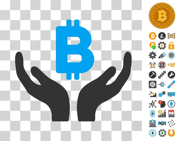 Bitcoin onderhoud handen pictogram met Bonus — Stockvector