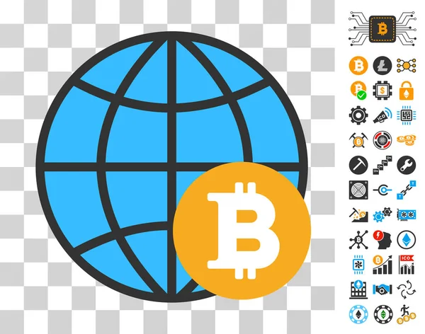 Bitcoin globális ikon bónusz — Stock Vector