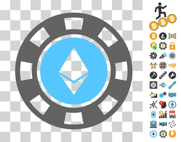 Ethereum Casino Chip Symbol mit Bonus — Stockvektor