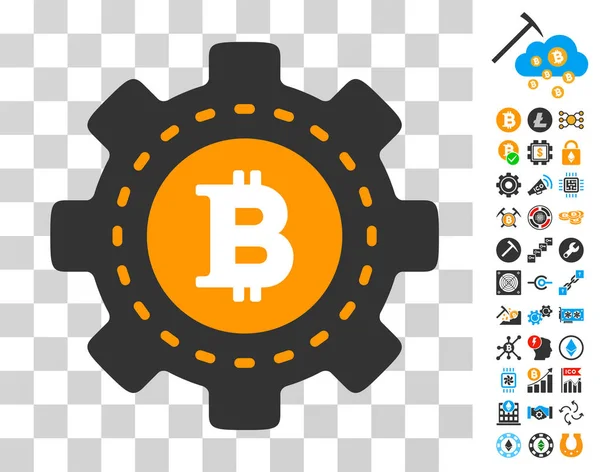 Bitcoin Configuration Gear Icon with Bonus — Stock Vector