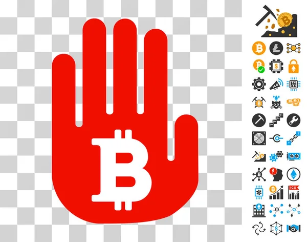 Stop Hand Bitcoin-Symbol mit Bonus — Stockvektor