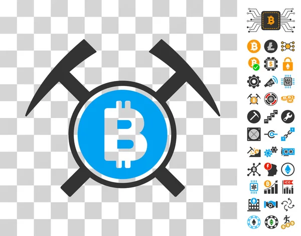 Bitcoin Mining Hammers Icon with Bonus — Stock Vector