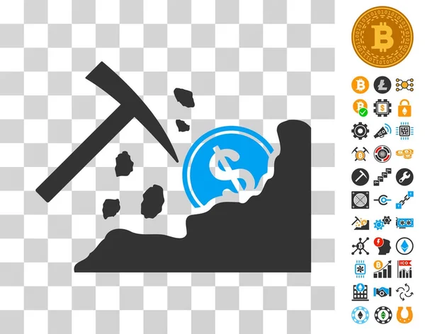 Dollar Icône de marteau minier avec Bonus — Image vectorielle