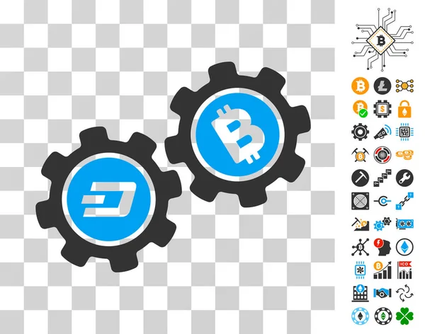 Dash Bitcoin Gears Icon with Bonus — Stock Vector