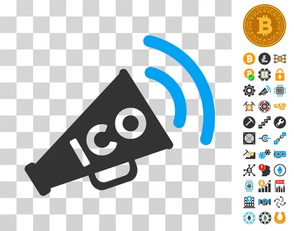 ICO News megafon ikona s bonusem — Stockový vektor