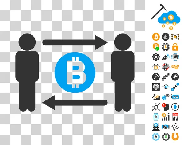 Mensen wisselen Bitcoin munt pictogram met Bonus — Stockvector