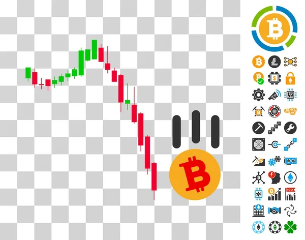 Ícone de queda Bitcoin para baixo com bônus — Vetor de Stock