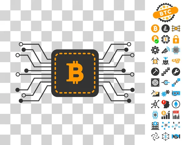 Bitcoin Circuit Connections Icon with Bonus — Stock Vector