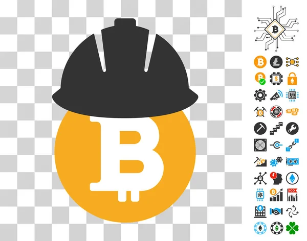Icono del casco de desarrollo de Bitcoin con bono — Vector de stock
