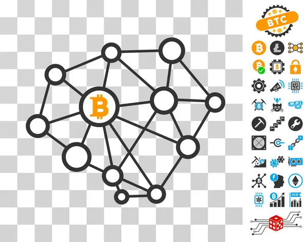 Ícone de nós de rede Bitcoin com bônus —  Vetores de Stock
