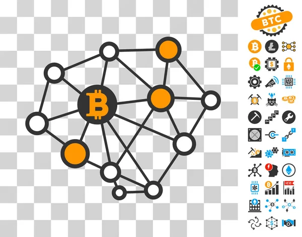 Ícone de estrutura de rede Bitcoin com bônus —  Vetores de Stock