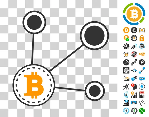 Bitcoin-Knoten verbinden Symbol mit Bonus — Stockvektor