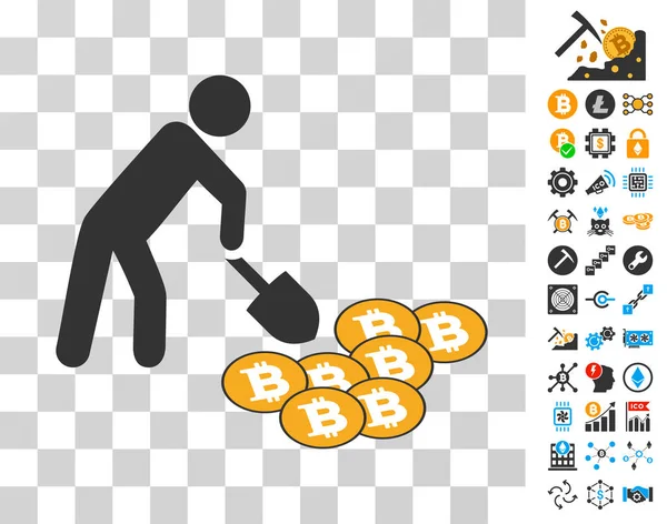 Persona Minería Bitcoins Icono con Bono — Vector de stock