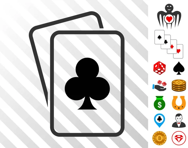 Clubs Gambling Cards Icon with Bonus — Stock Vector