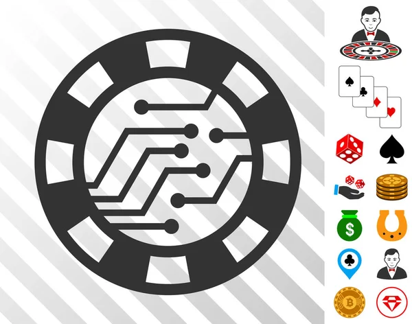 Icono de chip de casino digital con bono — Archivo Imágenes Vectoriales