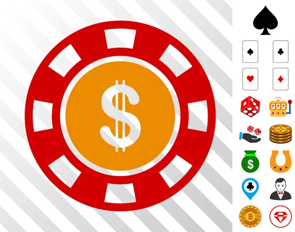 Het icoon van de Chip van de dollar Casino met Bonus — Stockvector