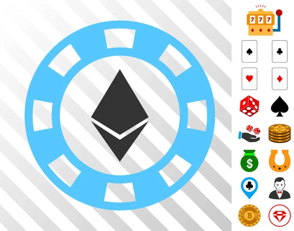 Ethereum Casino Chip Icon with Bonus — Stock Vector