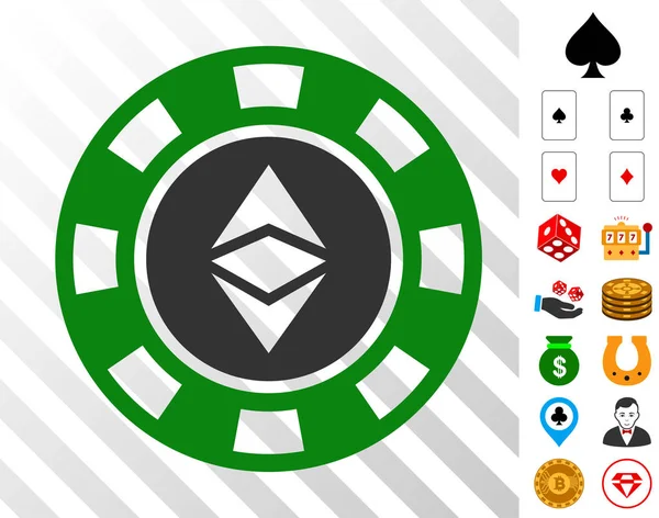 Ethereum Casino Chip Icon with Bonus — Stock Vector