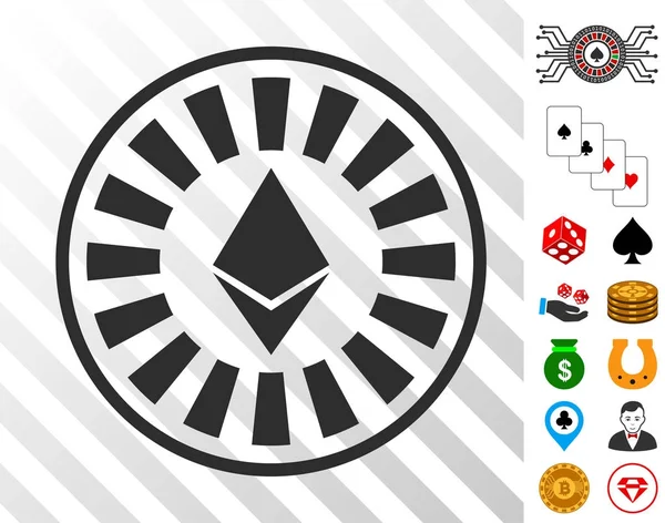 Ethereum Casino Roulette Icon with Bonus — Stock Vector