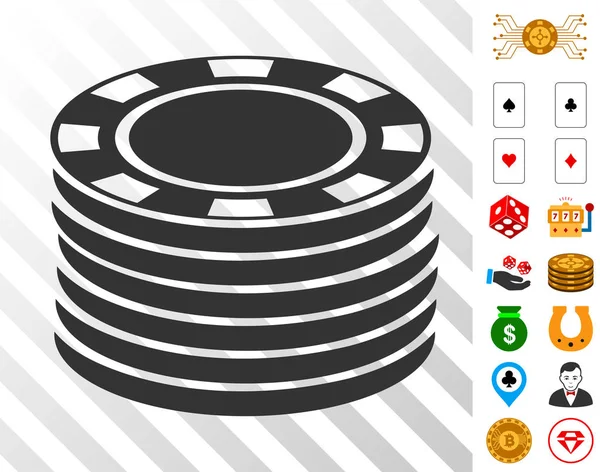 Ícone da pilha da microplaqueta do casino com bônus — Vetor de Stock