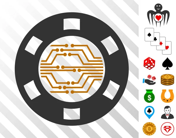 Icono de chip de casino digital con bono — Vector de stock