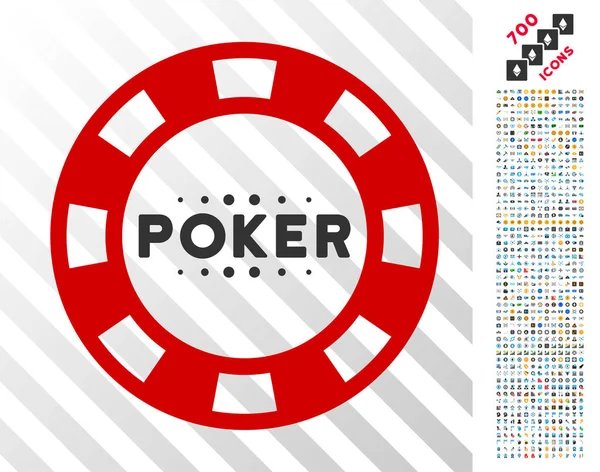 扑克赌场芯片平面图标与奖金 — 图库矢量图片