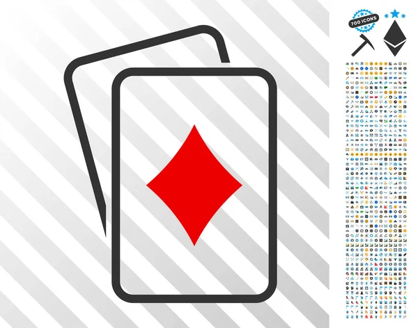 Diamanten Glücksspiel Karten flaches Symbol mit Bonus — Stockvektor