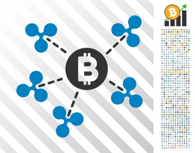 Bonus ile Bitcoin dalgalanma ağ düz simgesi