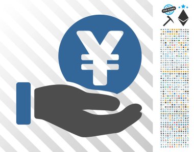 Bonus ile Yen para ödeme el düz simgesi