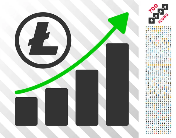 Litecoin Growing Graph: Плоская икона с бонусом — стоковый вектор
