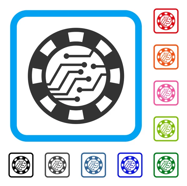 Icono enmarcado de chip de casino digital — Vector de stock
