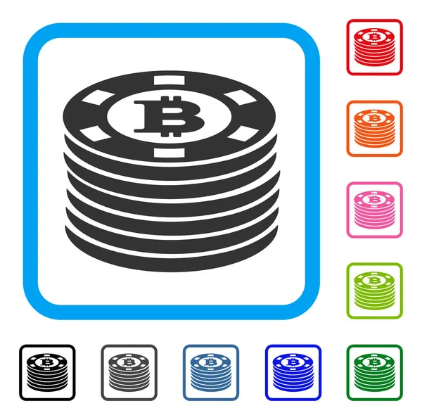 Bitcoin żetony oprawione ikona — Wektor stockowy