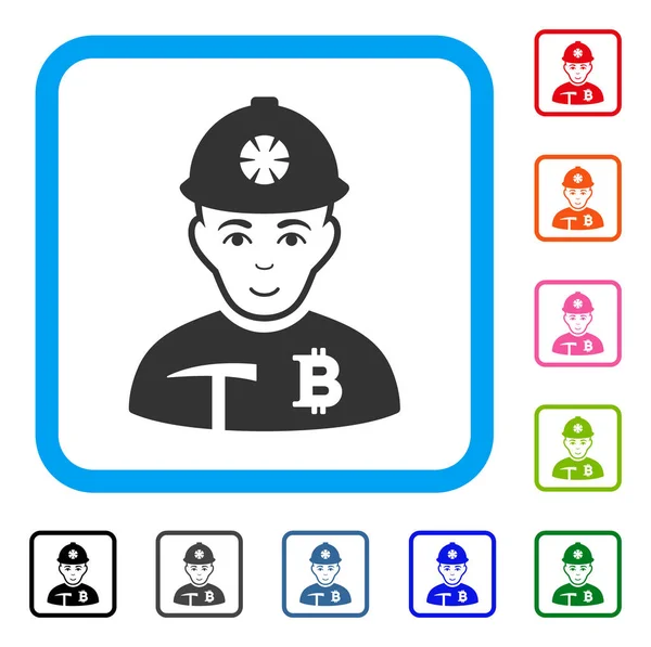 Bitcoin Miner enmarcado sonriente icono — Vector de stock