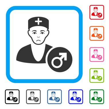 Andrologist doktor mutsuz simgesi çerçeveli