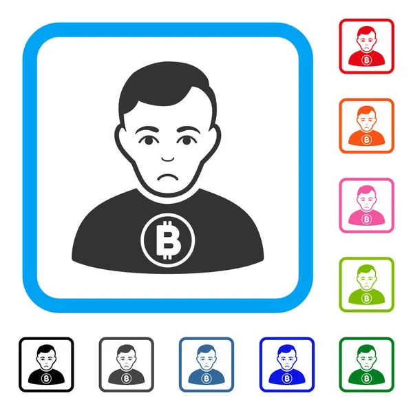 Bitcoin hombre enmarcado icono infeliz — Vector de stock
