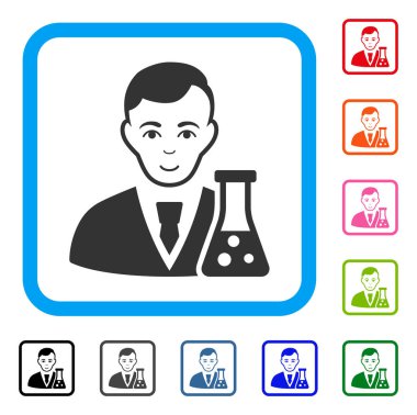 Kimyasal bilim adamı neşeli simgesi çerçeveli