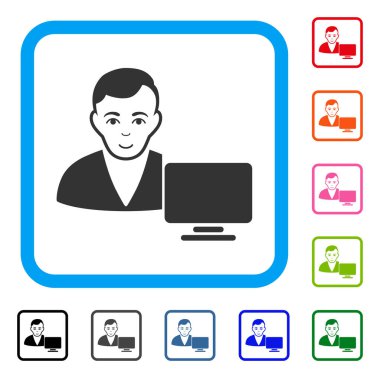 Bilgisayar kullanıcı gülümseyen simgesi çerçeveli