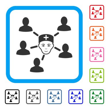 Bağlantılı hastalar çerçeveli mutlu simgesi doktor