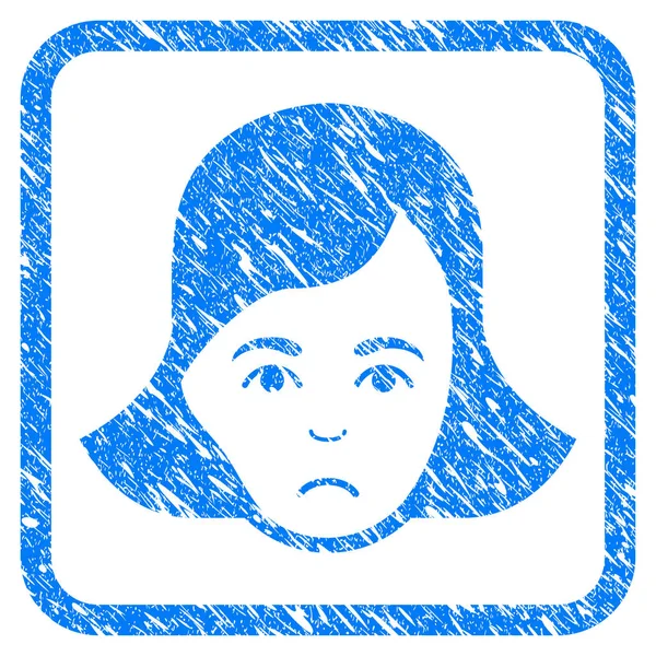 Sad Lady Face Framed Stamp — Stock Vector