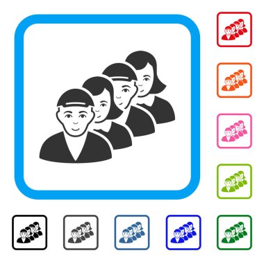 İnsanlar sıra gülümseyen simgesi çerçeveli