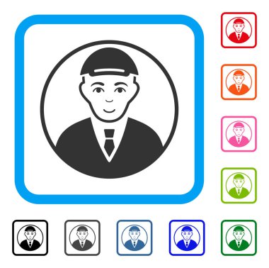 Yuvarlak adam portre mutlu simgesi çerçeveli